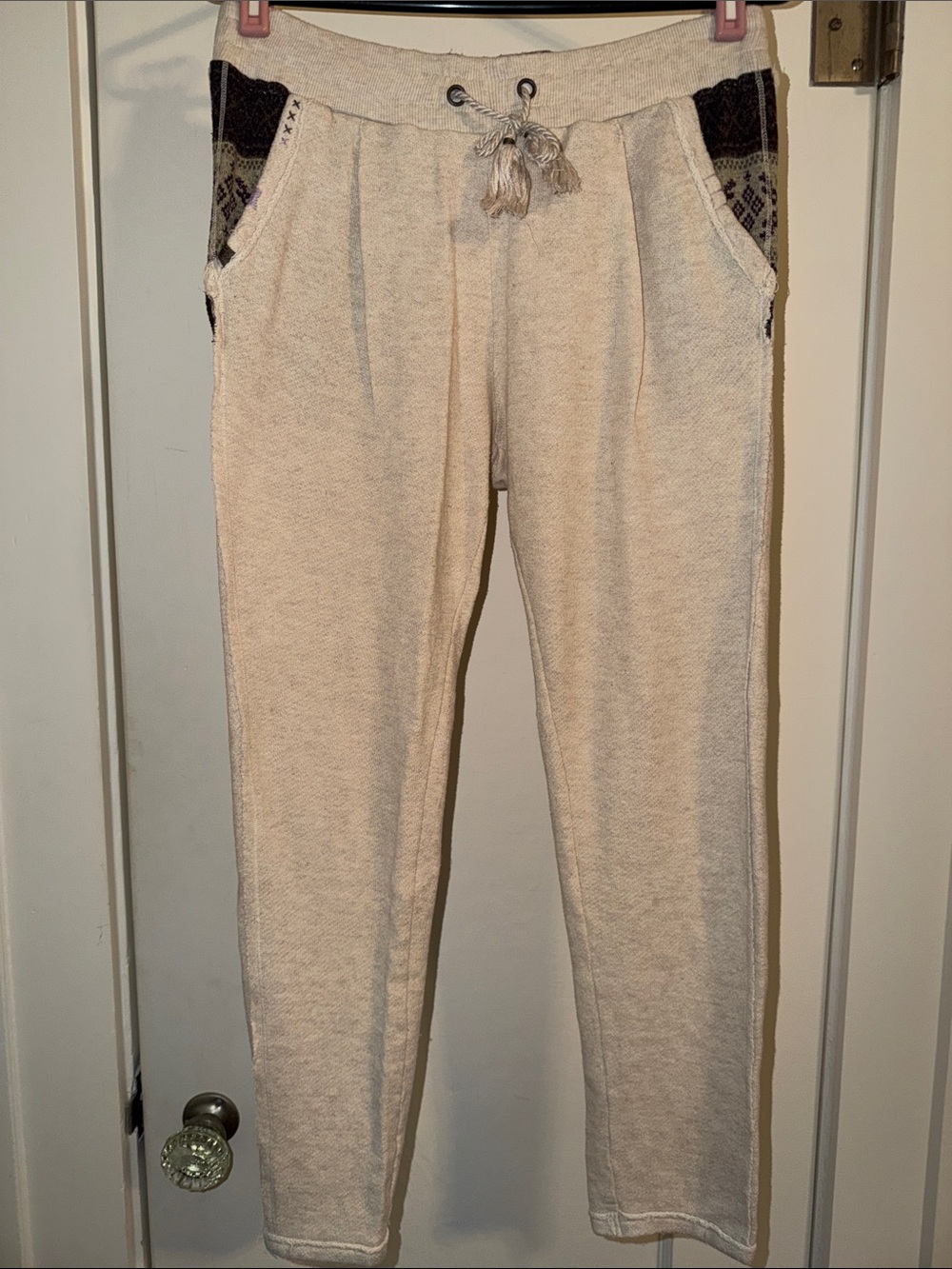 Anthropologie Lilka Ankle Pants, Boho, Pockets, Lightweight Knit, Geometric Trim